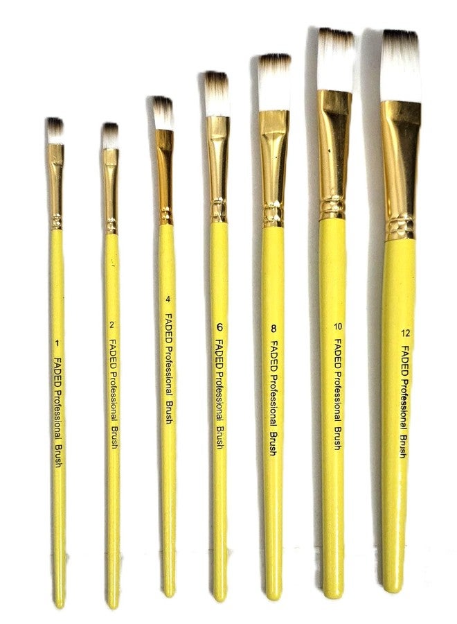 Faded Handmade 7 Piece Professional Paintbrush Set - Synthetic Hair Brushes for Acrylic, Watercolor & Gouache Painting | Artist-Grade Brushes for Canvas, Paper & DIY Art Projects (Flat) - Image 1